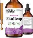 Wild &amp; Organic Skullcap Herb Tincture - Suplemento Skullcap para el soporte de mood - Relajando gotas de extracto líquido - Vegan, Azúcar &amp; Sin alcohol - 4 fl oz