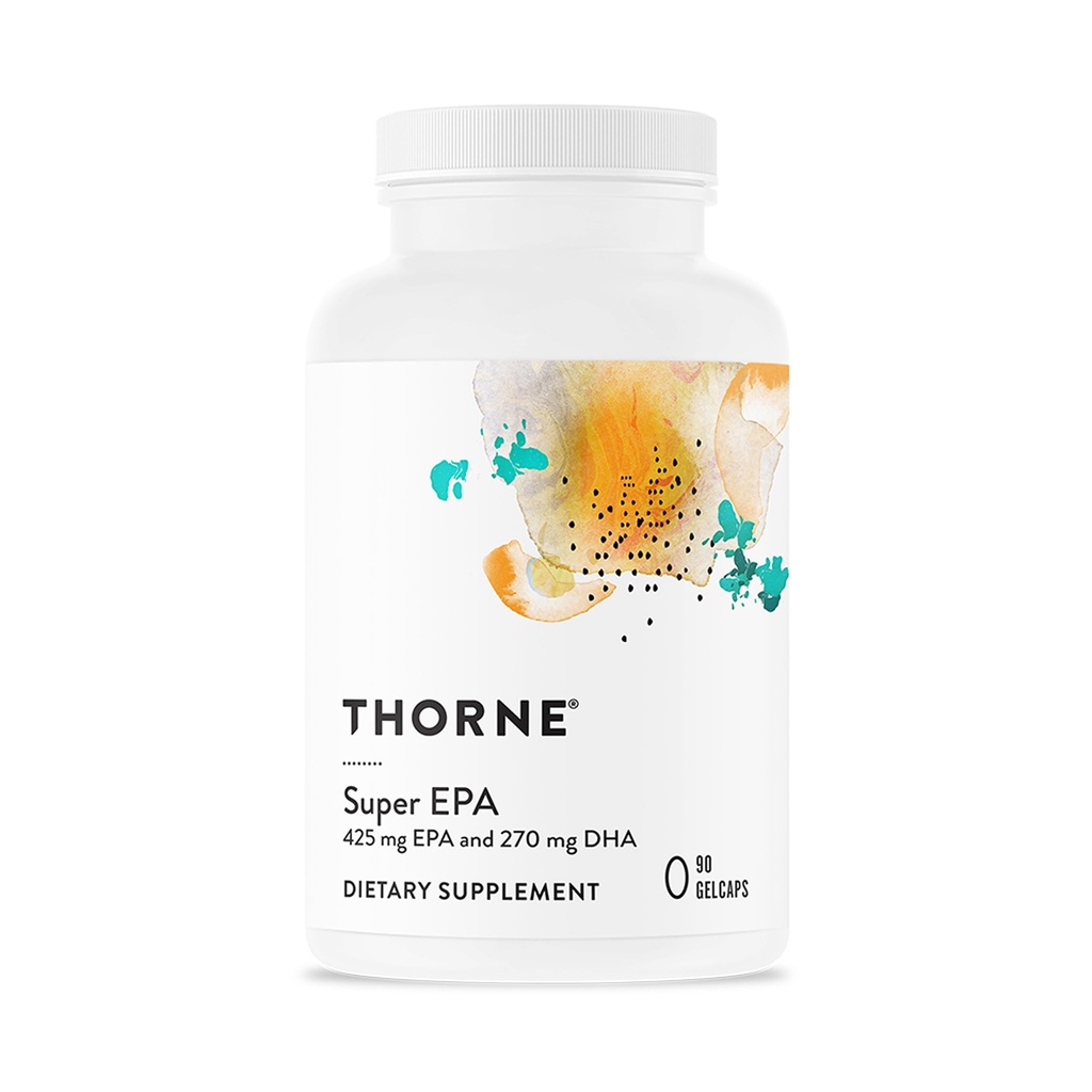 THORNE - Super EPA - Ácidos grasos Omega-3 EPA 425mg &amp; DHA 270mg Suplemento - Soporte Cerebro, Cardiovascular, Juntas &amp; Esquí* - Gluten, lácteo &amp; libre de soja - 90 Gelcaps