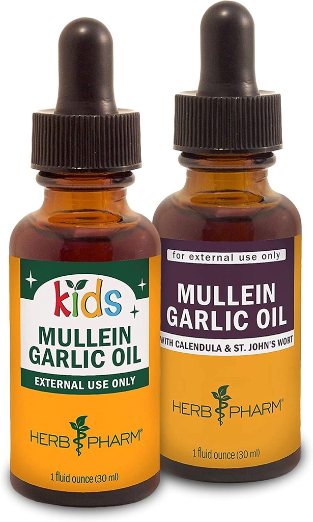 Herb Pharm Mullein Aceite de ajo, 1 Oz y niños Mullein Aceite de ajo, 1 Oz Herbal Gift Set