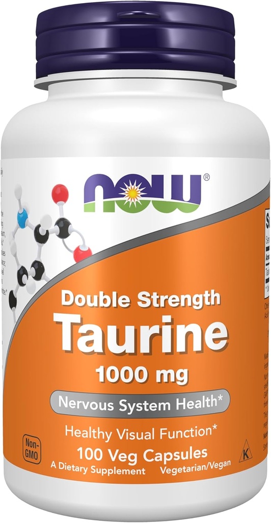 AHORA Suplementos, Taurine 1.000 mg, Doble Fuerza, Nervous System Health*, 100 Veg Capsules