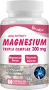Suplemento Complejo de Magnesio Triple, Magnesio de 300 mg (Glycinate, Malate " Citrate) Complejo para los musculos, Nerves, Bone & Energy TEN Vegan, Non-GMO 60 cápsulas