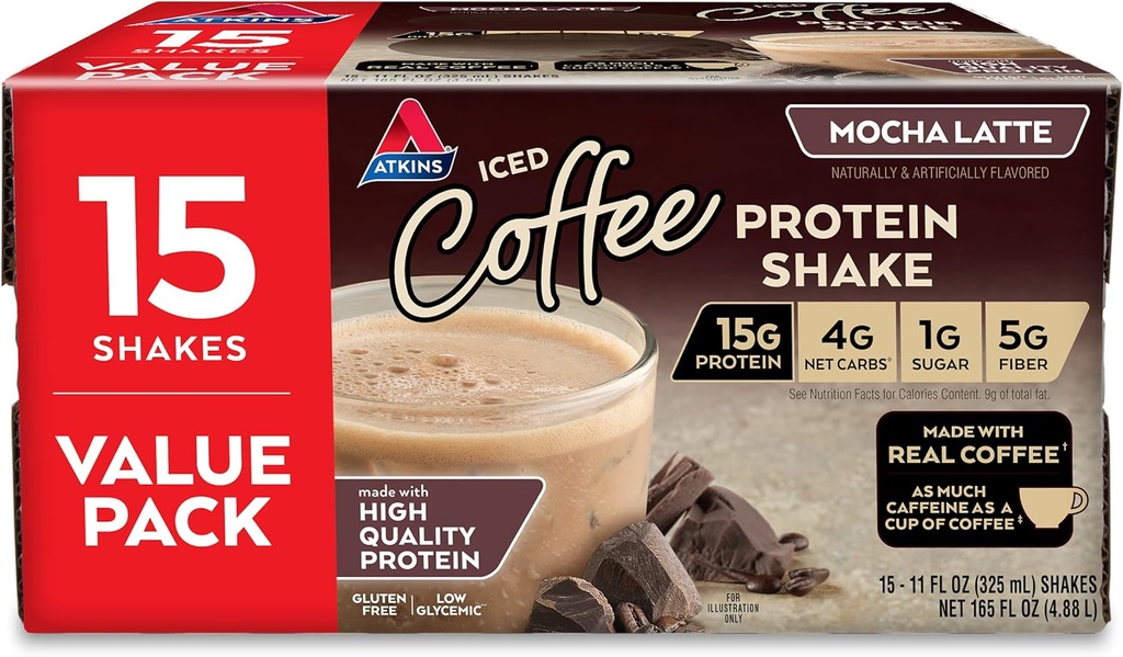 Atkins Gluten Free Protein-Rich Shake, Mocha Latte, Keto Friendly, 15 Conde