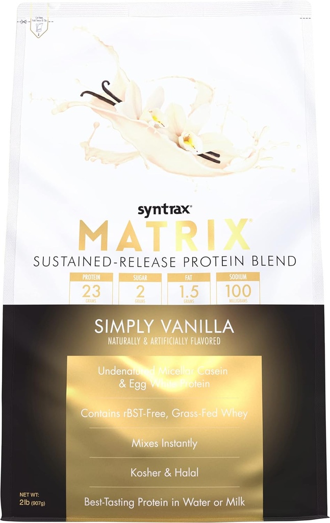 Matriz de nutrición de Syntrax - Proteína de liberación sostenida Blend, simplemente vainilla 2 libras.