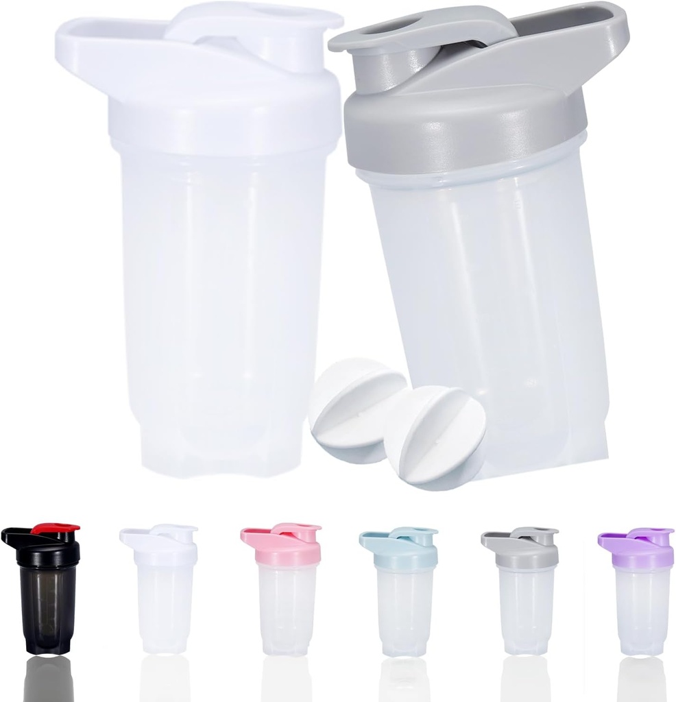 Shaker Bottle Protein Shakes Cup y 10 onzas/300ML Shaker-Bottle con Whisk Balls, Protein Shaker- Bottles Set, plástico no BPA(Grey+White(2PCS))