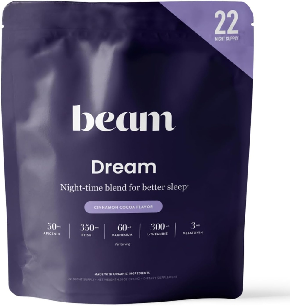Beam Dream Sleep Powder, L-Theanine, Apigenin, Reishi y Magnesium, Third Party Tested Natural Sleep Aid &amp; Sleep Supplement for Deep Sleep, Relaxation and Recovery, Natural Sleep Support, 22 Servings