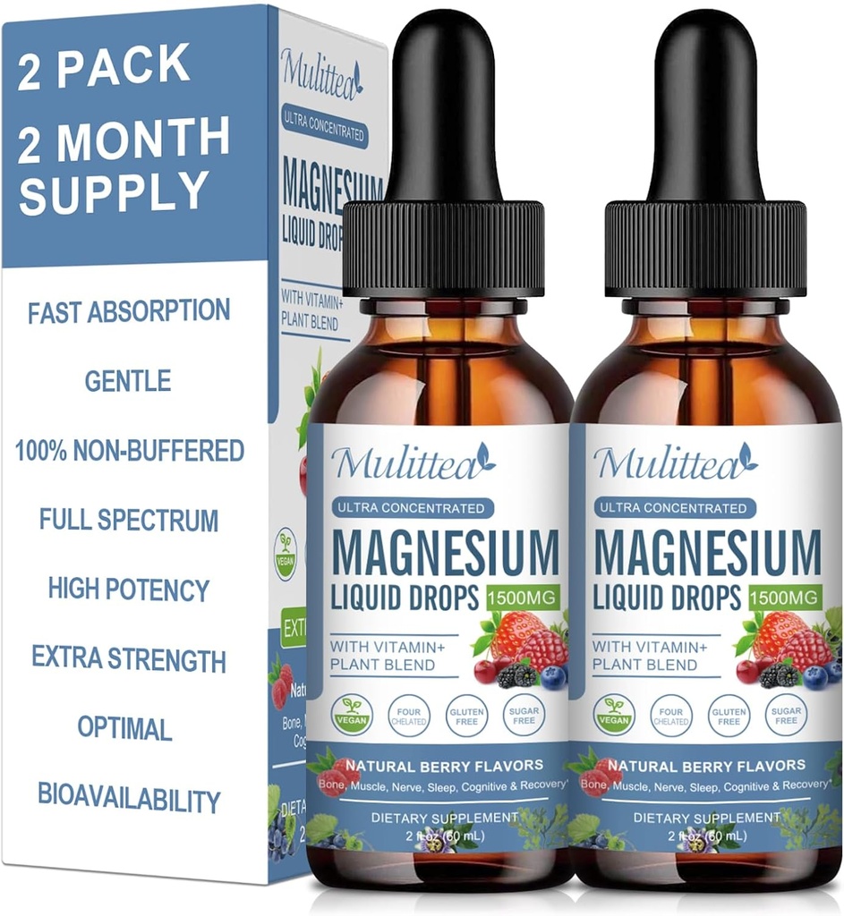 gota líquida Glycinate de Magnesio - Triple Absorción Suplemento de Apoyo Nervios, Noche, Corazón, Musculos Metabolismo* -Sugar-libre con Potasio, L-Teanina, Moss Vitamina B,C,D3, K2-2