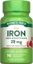 Verdadero Suplemento de Hierro para Mujeres y Hombres Silencio 28 mg  90 Capsules  Iron Bisglycinate ← Non-GMO, Gluten Free
