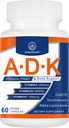 Suplemento de vitaminas ADK 20000 UI - Vitaminas de alta potencia A, D3 y K1 para el corazón, la salud ósea y el apoyo inmunológico Vitamina ADK 60 cápsulas