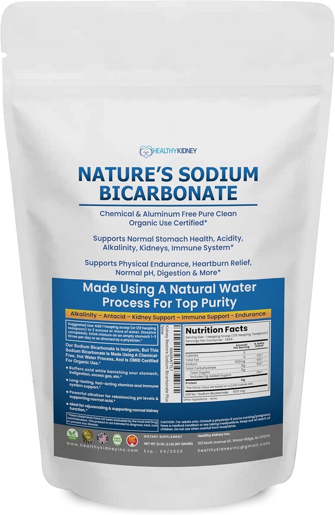 Sodium Bicarbonato de la naturaleza Uso orgánico Aluminum Free Baking Soda. No Química Pura Hornear Soda Powder para la salud y bienestar. Bicarbonato de sodio 2 lb