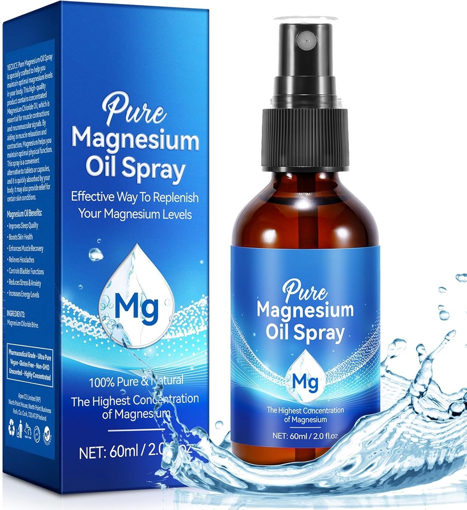 Aceite de Magnesio Genérico, 100% Puro &amp; Natural de Aceite de Magnesio Orgánica para Pies, Muscle, Pelo &amp; Piel, Fácil de Absorción, Espray de Magnesio Tópico 2 fl oz