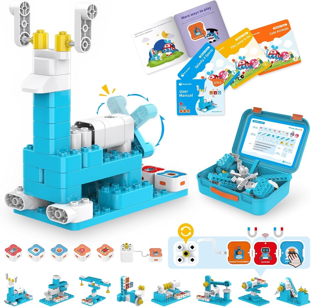 WhalesBot A3 12-in-1 STEM Blocks Coding Robot Kit para niños, 61-Piece Educational Building Set with Interactive Storytelling, Ideal Toy Gift for Boys &amp; Girls Ages 3-6
