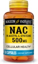 MASON NATURAL NAC N,Acetil,L,Cysteine 500 mg, 2 Month Supply, Supports Normal Cellular Health, Immune System Booster for General Wellness, 60 cápsulas