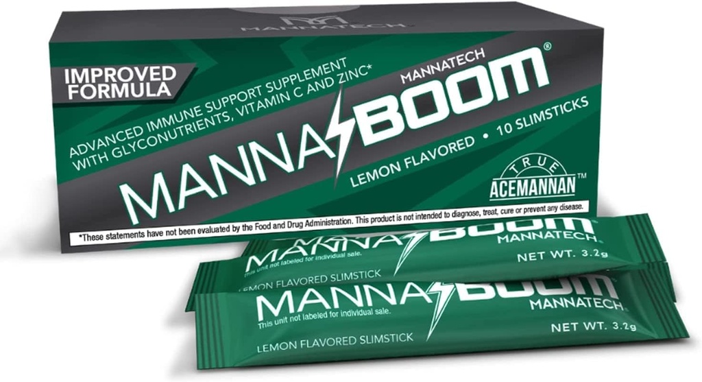 Mannatech Advanced Immune Support Supplement - 150% More Vitamin C, Increased Manapol, Zinc & Glyconutrients for Immunity in MannaBOOM, 10 Slimsticks
