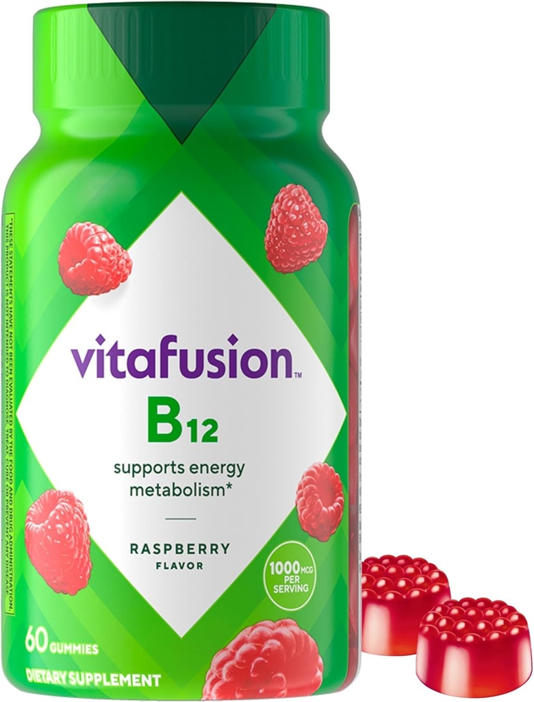 Vitafusion B12 Gummy Vitaminas, Delicious Raspberry Flavor, 60ct (30 Day Supply)
