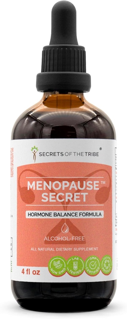 Secretos de la tribu - Secreto de la menopausia, Fórmula de Equilibrio de Hormonas, Suplemento de hierbas gotas de líquido libre de alcohol (4 fl oz)