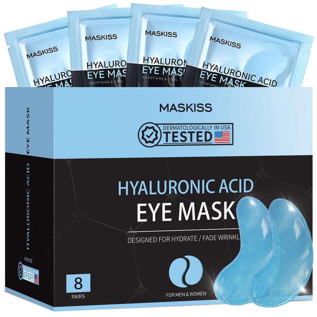 Bajo pares de ojos (8 pares), Máscaras de ojo de ácido hialurónico para círculos oscuros Ojos hinchados bolsas de ojos inferiores, parches de ojos colágenos para arrugas y hidratos, cuidado de piel regalo para ella