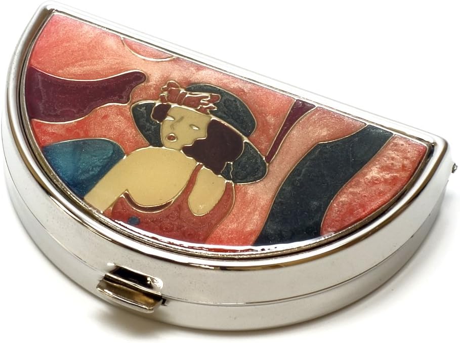 9352 Caja Semi-Circular Pequeña Pill Organizador Pewter Plata Mujer Rosa Pill Funda Container Pocket Container Medicina diaria portable Vitamin Box Suplemento Mini Almacenamiento