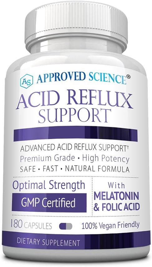 Aprobado Science® Acid Reflux Support - con Melatonina, Marshmallow Root, L-Taurine -180 cápsulas - Vegan