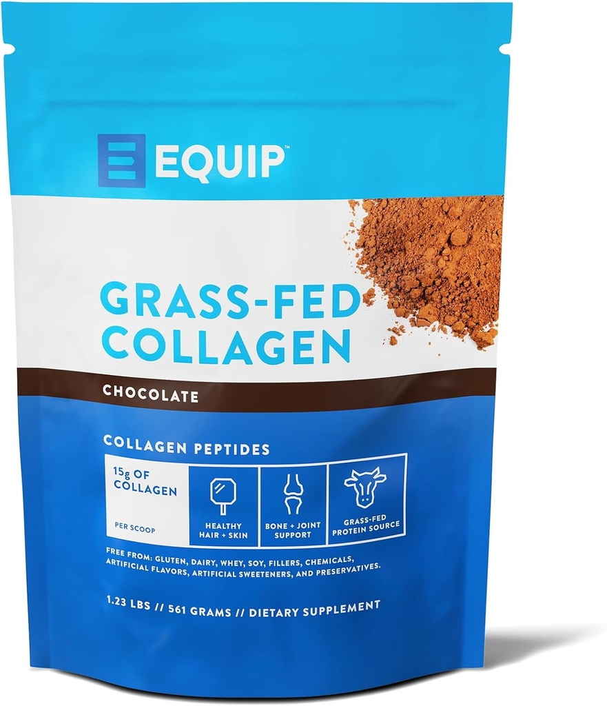 Equip Foods Grass Fed Collagen Powder ANTE Hidrolyzed Bovine Collagen Peptides with Amino Acids ANTE Prime Beef Collagen for Healthy Joints, Skin & Nails ← Non-GMO, Paleo Friendly ← 30 Servings, Chocolate