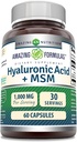Amazing Formulas Hyaluronic Acid &amp; MSM Supplement TEN 1000 Mg Por Serving TENS TENS ANTE NO GMO ANTE Gluten Free TEN Made in USA (1 Pack, 60 Cuenta)