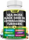 Wixar Sea Moss 3000mg Black Seed Oil 2000mg Ashwagandha 1000mg Turmeric 1000mg Bladderwrack 1000mg Burdock 1000mg &amp; Vitamin C &amp; D3 with Elderberry Dandelion Yellow Dock Chlorophyll ACV - 90 cápsulas