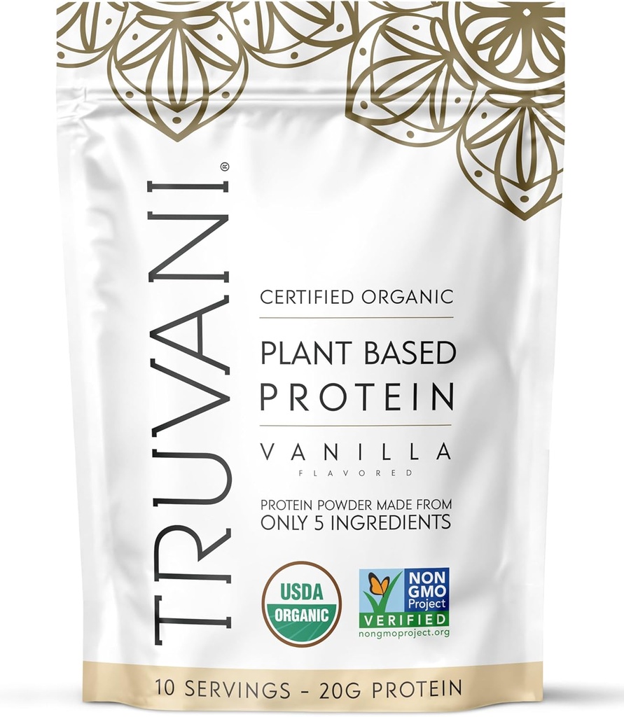 Truvani Vegan Pea Protein Powder Silencio Vanilla Silencio 20g Orgánica Planta Basada Proteína Silencio 10 Serviciones Silencio Keto Silencio Gluten &amp; Dairy Gratis Silencio Bajo Carb Silencio No Añadido Sugar