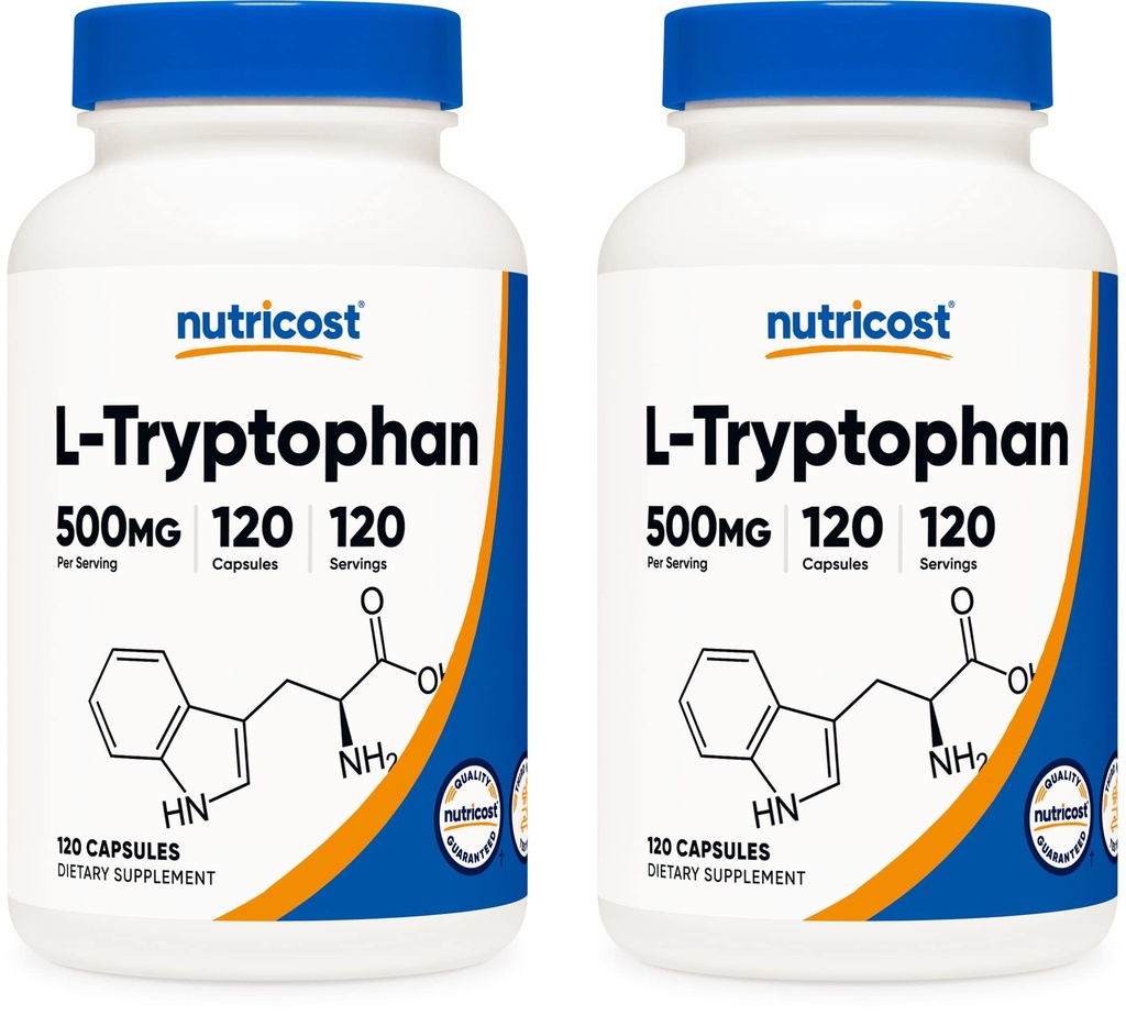 Nutricost L-Tryptophan 500mg, 120 Capsules (2 Botellas)