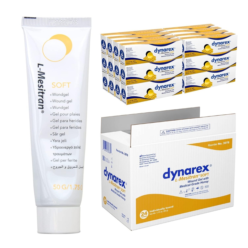 Dynarex Honey L-mesitran Soft Wound Healing Gel with Medical Grade Honey, 1,75 onzas, 24 Condes
