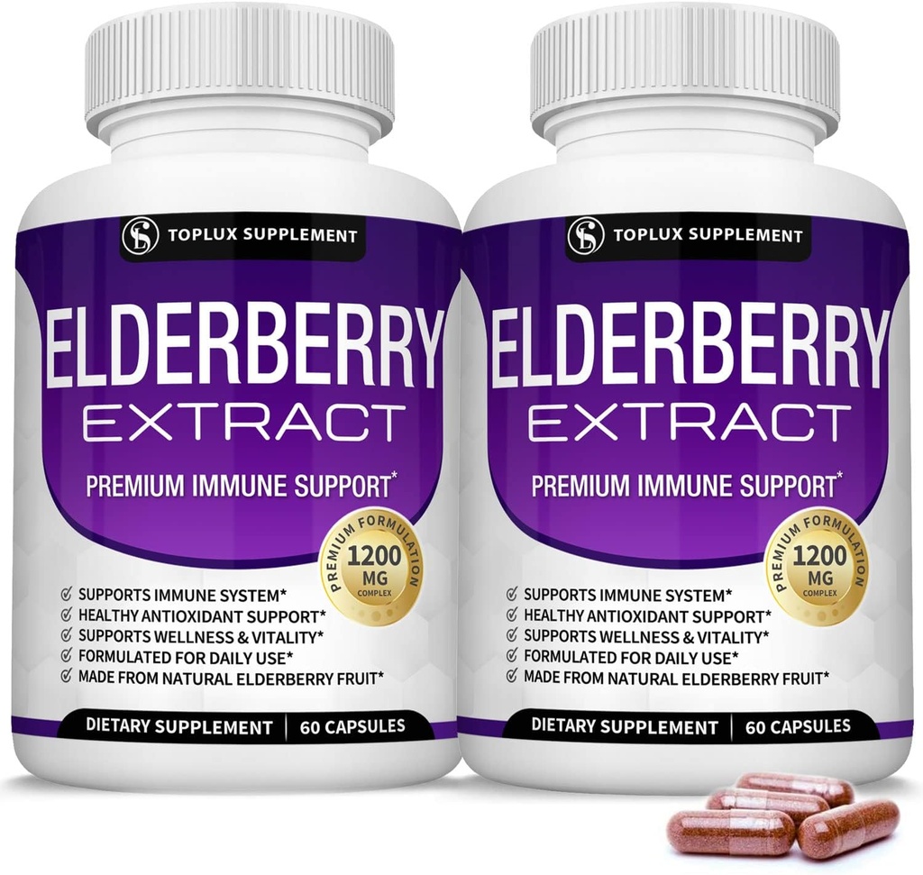 Elderberry orgánico cápsulas con Sambucus Extract - Fruta de Elderberry pura para el soporte inmunológico, la salud de la piel &amp; potente antioxidante, inmunidad superior para hombres &amp; mujeres, 60 cápsulas vegetales, no GMO &amp; No azúcar