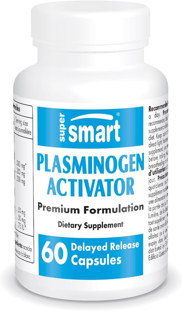 Supersmart - Activador de Plasminogeno (Fórmula avanzada) - con Pterostilbene, Nattokinase, Serrapeptase, OPC - Suplemento Antioxidante de alta potencia