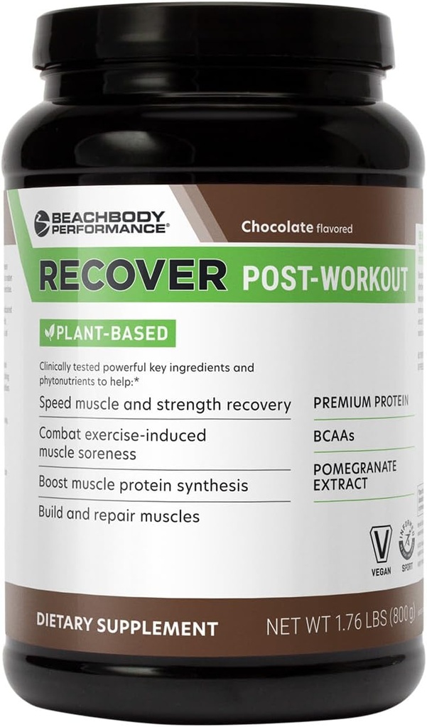 BODi Recover Plant-Based Protein Powder Blend- Post-Workout Chocolate Plant-Based Suplemento para la recuperación muscular con 20g Protein, BCAAs, Pomegranate Extract - Fast Recovery - 20 Serving Tub
