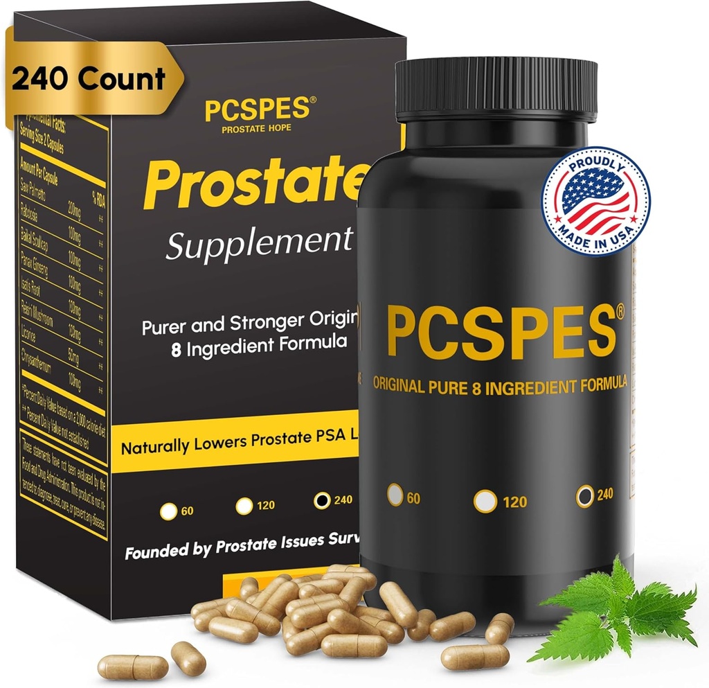 Suplementos de salud de próstata para hombres - Niveles bajos de PSA Naturalmente con Saw Palmetto & 7 hierbas puras - Apoyo a la salud de próstata - reduce la orina frecuente 240 cuenta