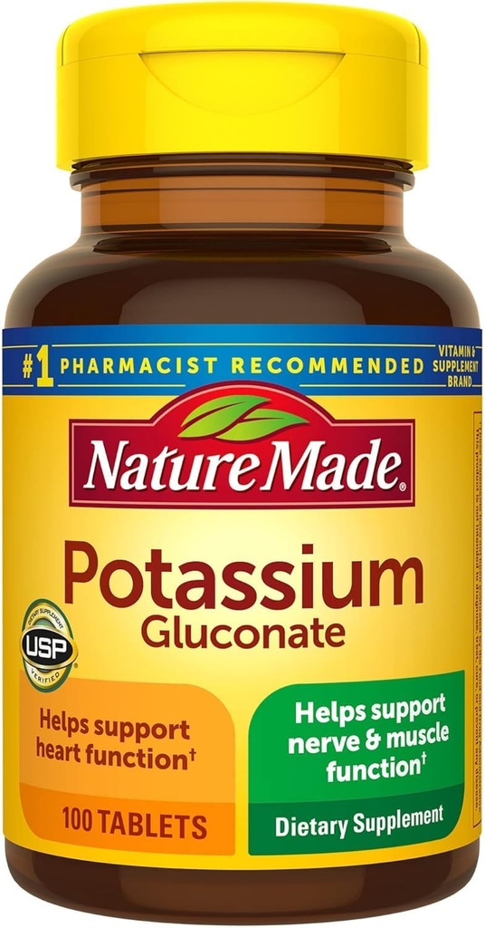 Nature Made Potassium Gluconate 550 mg, Suplemento dietético para el apoyo a la salud cardíaca, 100 Tabletas, 100 Day Supply