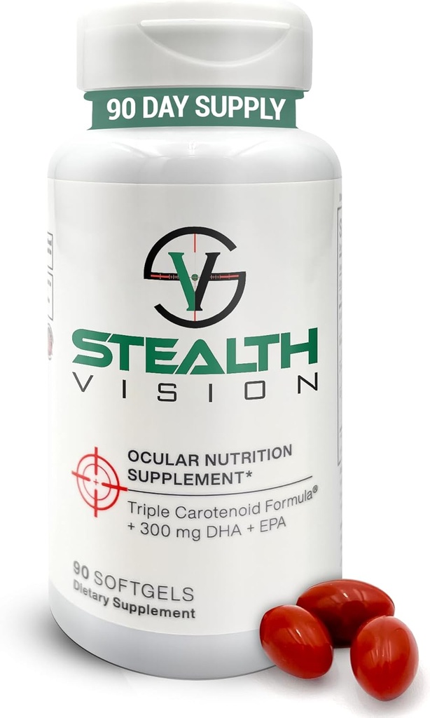 Visión de Stealth Vitamina Ojo, Suplemento Ojo con Lutein, Zeaxanthin y Meso-Zeaxanthin, Vitaminas de Salud Ocular No OGM para Adultos, Visión Esenciales para Soporte Ojo Completo (90 softgels)