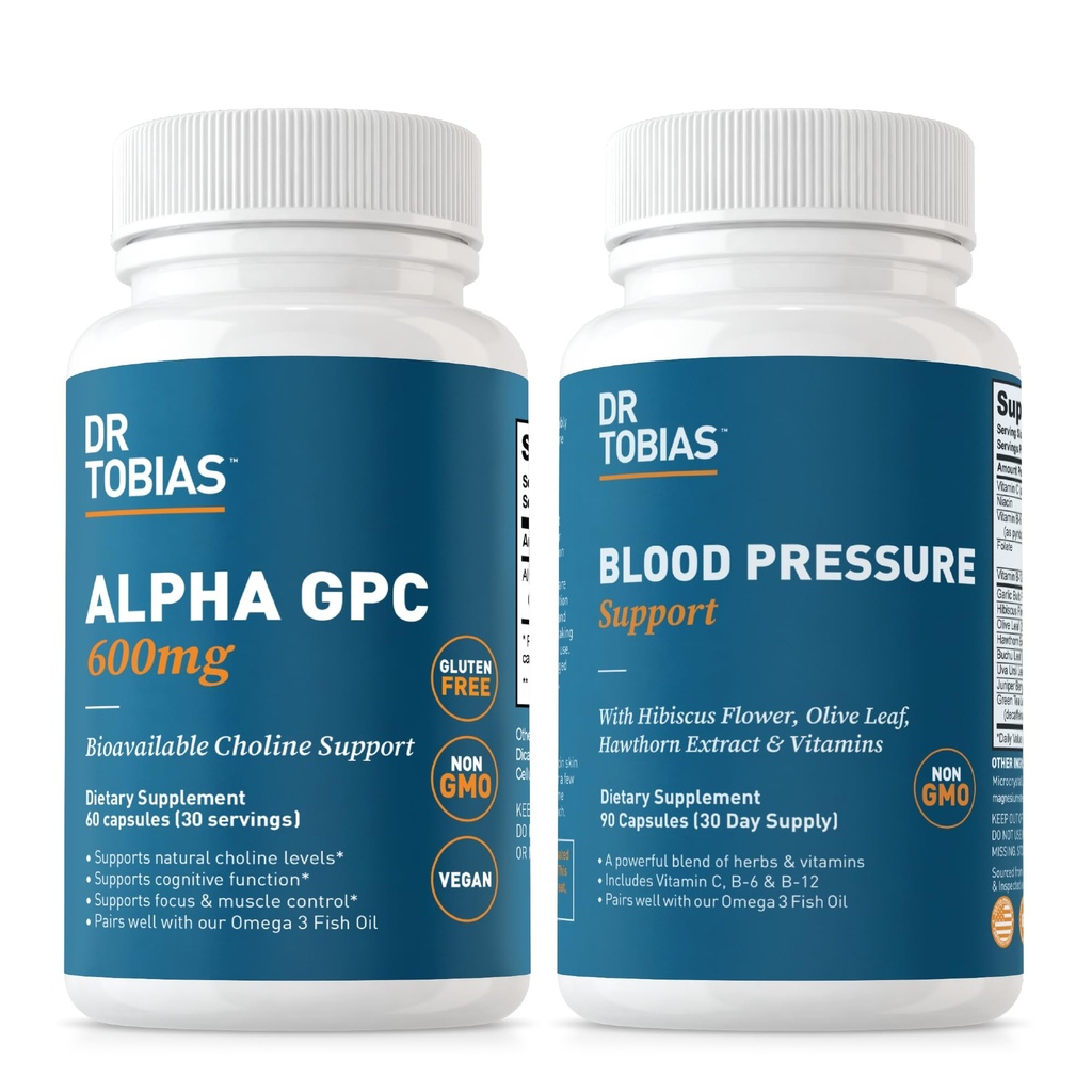 Dr. Tobias Alpha GPC " Blood Pressure Support - Support Cognitive Function " Circulatory Wellness with Bioavailable Choline Supplement, Herbs " Vitamins, Non-GMO