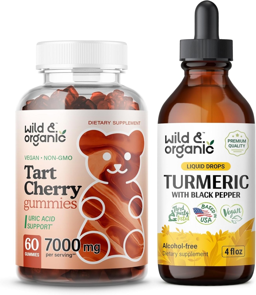 Wild &amp; Organic Tart Cherry Gummies &amp; Turmeric Tincture 4 fl oz