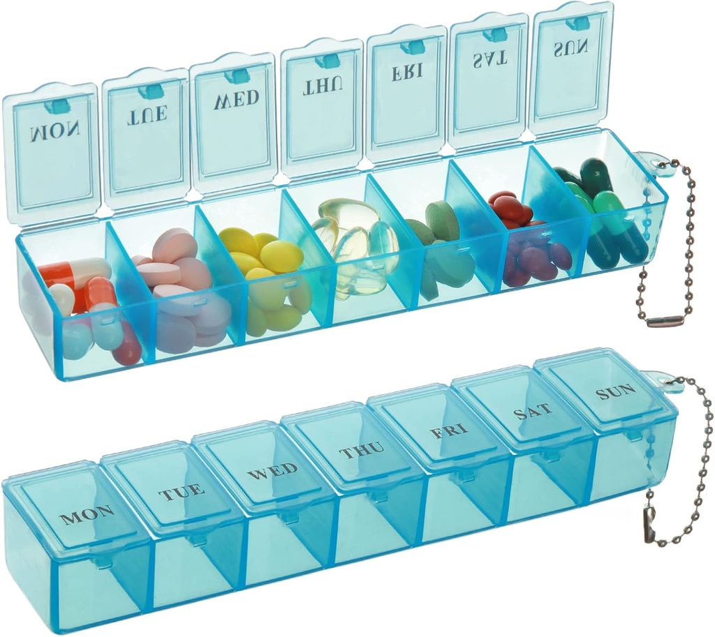 2 Pack Weekly Pill Organizer, Large 7 Day Pill Box, Daily Vitamin Case Medicine Box,Pill Containers for Medicine Supplements Fish Oil (Blue)