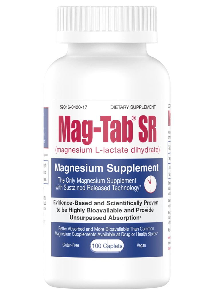 Entrega prolongada de magnesio de la lactancia para 10x Mejor Absorción-Mag-Tab SR (Sustented Release) 100 Condes de servicio de sueño, calambres musculares, Magnesium Deficiency Health Issue