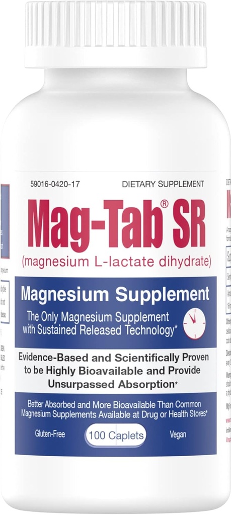 Entrega prolongada de magnesio de la lactancia para 10x Mejor Absorción-Mag-Tab SR (Sustented Release) 100 Condes de servicio de sueño, calambres musculares, Magnesium Deficiency Health Issue