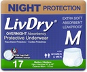 Ropa interior LivDry Adult M Incontinence, Absorbence Comfort, Protección de Leak, Media, 17-Pack