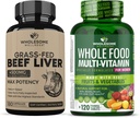 Grass Fed Desiccated Beef Liver Capsules (180 Pills, 750mg Cada uno) + Whole Food Multivitamin for Women - Natural Multi Vitaminas, Minerales, Ecológicos Extractos Agrupación