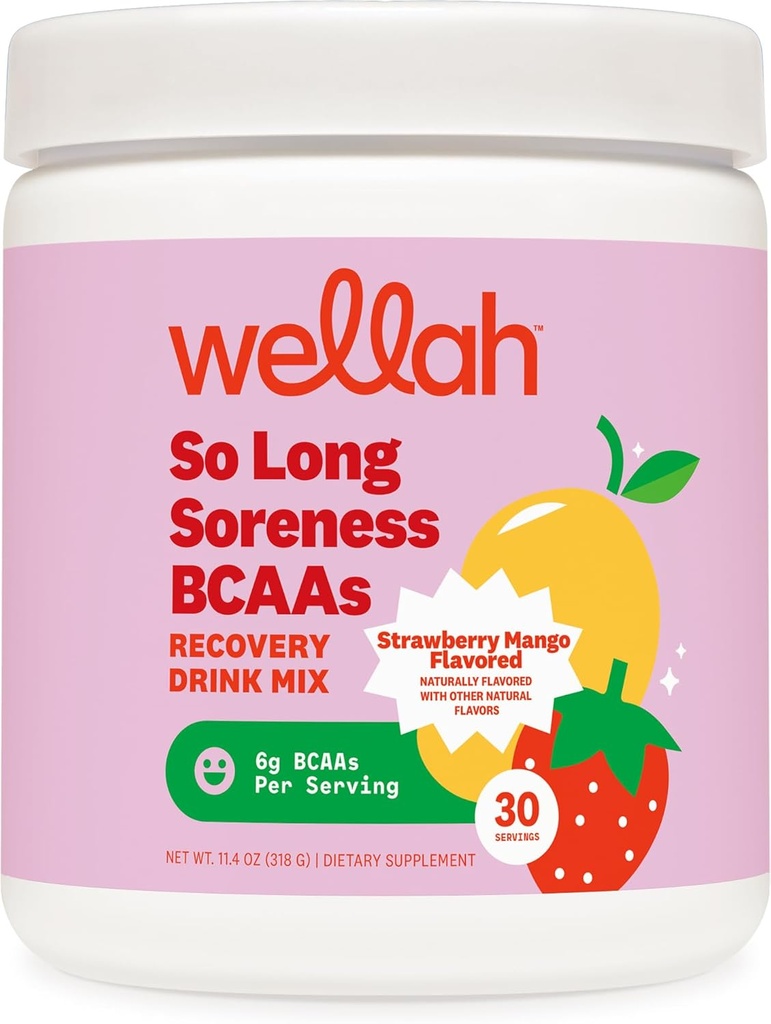 Wellah So Long Soreness BCAA Powder (Strawberry Mango Flavored) 30 Servimientos - con complejo de hidratación