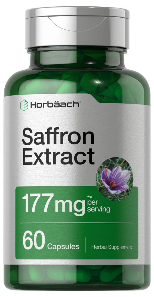 Horbäach Saffron Extract Capsules TEN 177 mg TENIDO 60 Píldoras Silencio para Mujeres y Hombres TENIDO Non-GMO, Gluten Free Supplement
