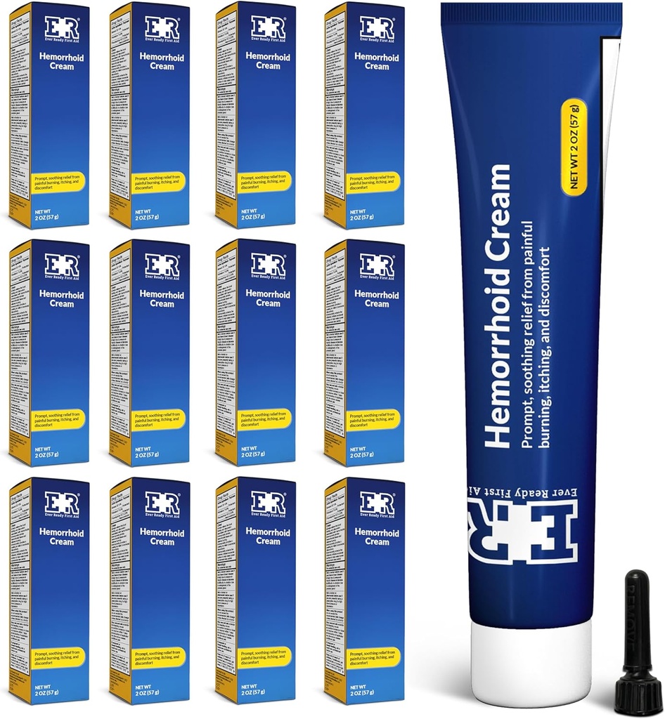 Ever Ready First Aid Hemorrhoid Doin Relief Ointment - Fast Acting Treatment for Itch, Swelling, and Maximum Strength Pain Relief, 2 oz (57g) Por Tube - 12 Pack