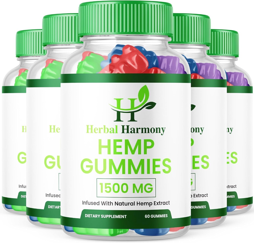 (5 Pack) Herbal Harmony Hemp Gummies - Fórmula Oficial - Herbal Harmony Gummies Maximum Performance Hemp Blend Extra Strength, Great Taste 25mg Por Gummy, 1500mg Por Bottle New 2024 (300 Gummies)