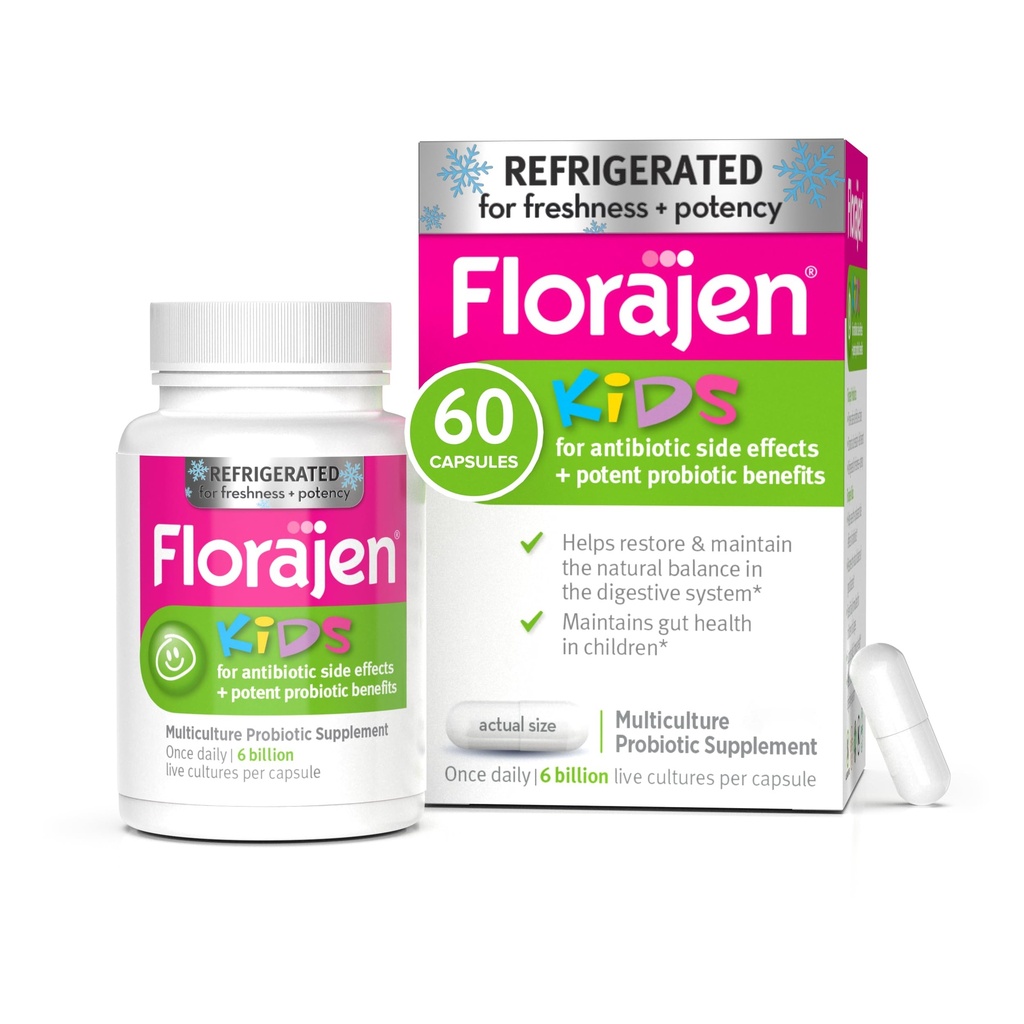Florajen Kids Probiotic - Daily Gut &amp; Immune Support for Children 6 Months &amp; Up - Constipation, Bloating, &amp; Digestive Relief - Refrigerated for Freshness & Potency - 60 Capsules