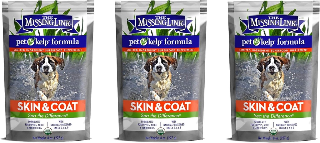 The Missing Link 3 Pack of Pet Kelp Fórmula, 8 onzas cada uno, suplemento de superalimentos para perros, piel y carne