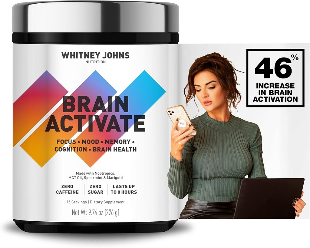 Whitney Johns - Suplemento de Booster de Cerebro, Enfoque Nootrópico, Suplementos de Cerebro para la Memoria, Reduzca la Fog de Cerebro con Actuación Rápida Única MCT C8 - Zero Sugar &amp; Caffeine, 2 Tubs