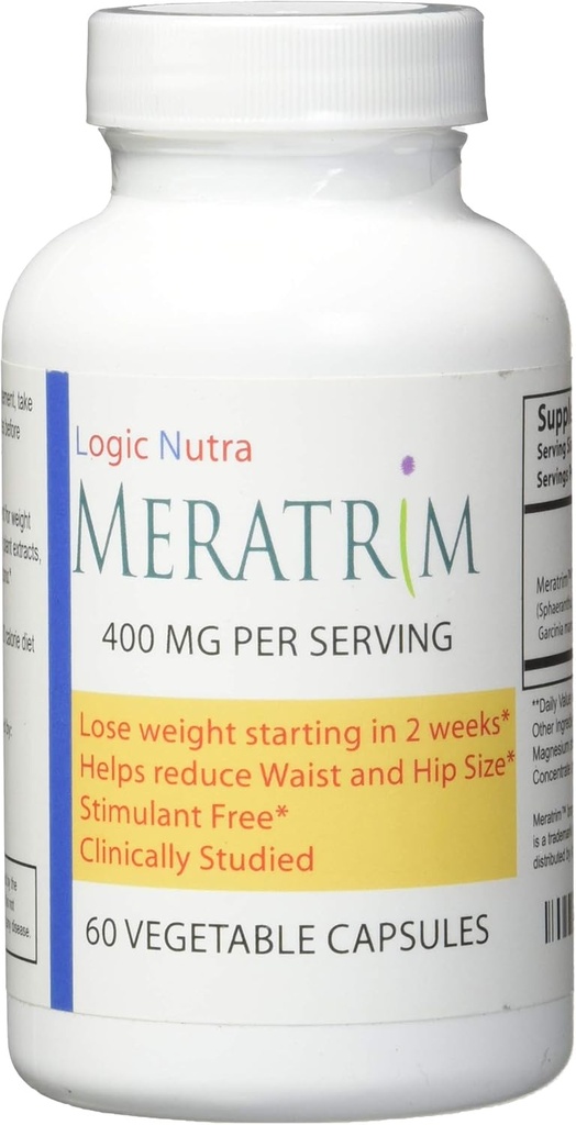 Meratrim Proprietary Blend 400 mg - Garcinia Mangostana (Fruit Rind) Extracto - Estimulante Gratis - 60 cápsulas vegetales