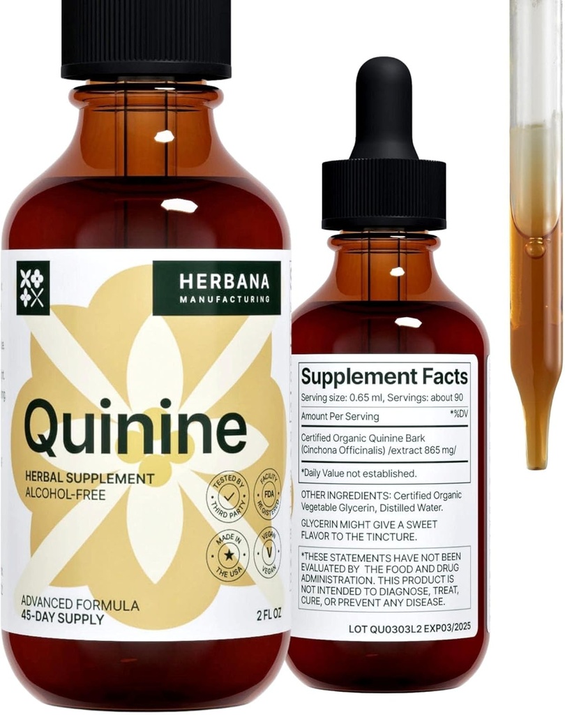Quinine Liquid Extract 2 fl oz - Suplemento para el apoyo a la salud digestiva - Natural Liquid Drops - Cinchona Officinalis Bark - Tintura para la defensa del cáñamo para hombre &amp; mujer - alta potencia - 45-Day Supply